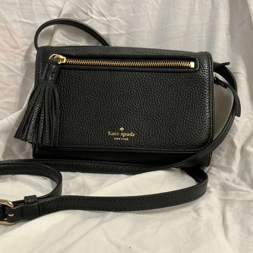 Kate Spade Black Pebbled Leather Crossbody with Tassel